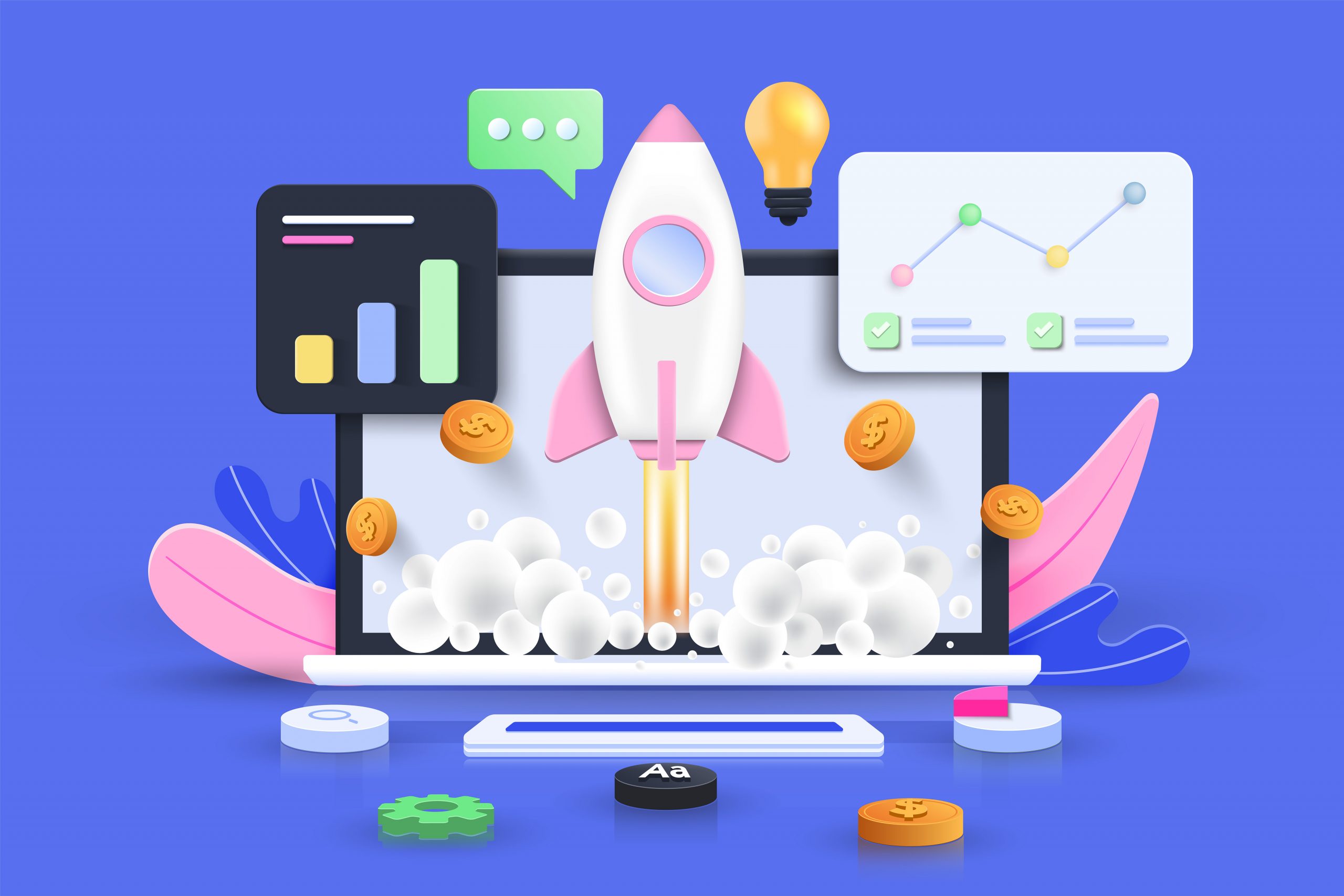 Modern 3d illustration of Startup concept