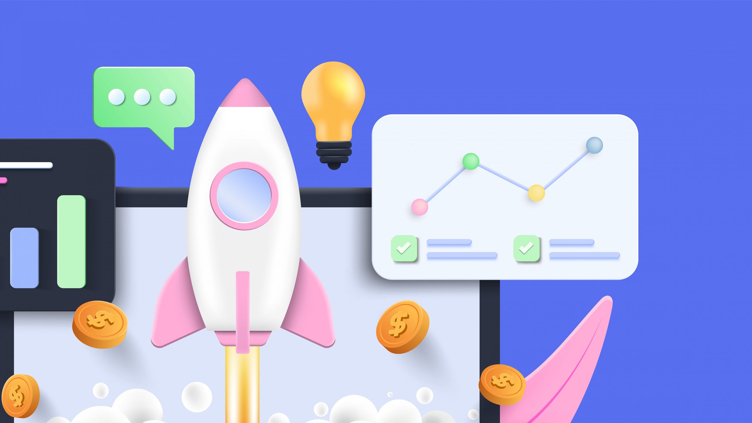 Modern 3d illustration of Startup concept